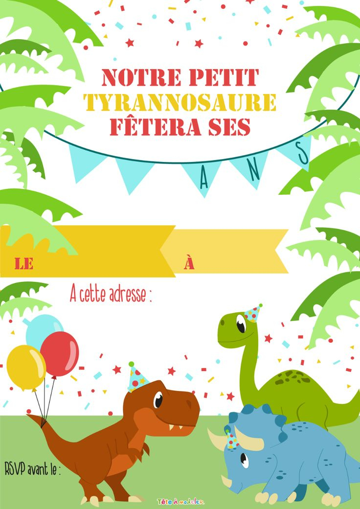 Invitation D'Anniversaire Dinosaure Par Tête À Modeler concernant Carte D Invitation À Imprimer Gratuite