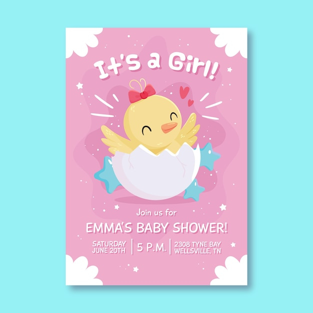 Invitation Illustrée De Baby Shower Pour Bébé Fille avec Image Bébé Fille Gratuite 