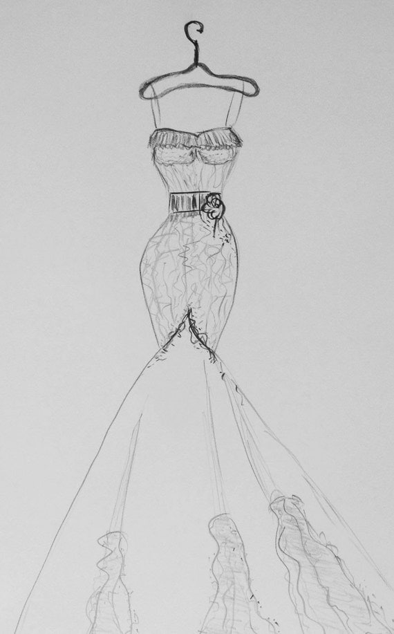 Items Similar To Wedding Dress Drawing - Paper Anniversary serapportantà Dessin Mariee 