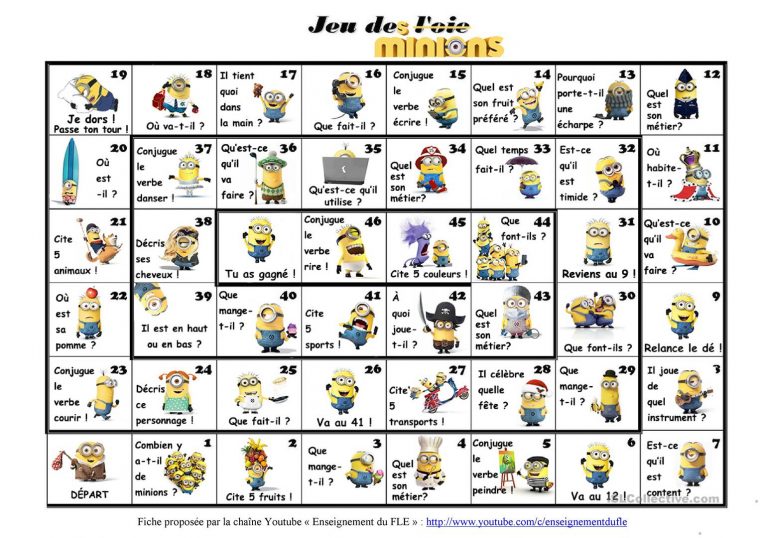 Jeu De L\'Oie Des Minions – Français Fle Fiches à Jeu De L&#039;Oie A Imprimer