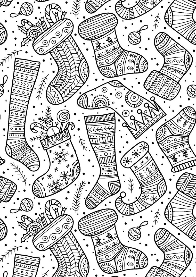 Jolies Chaussettes De Noël – Noël – Coloriages Difficiles pour Coloriage De Noel