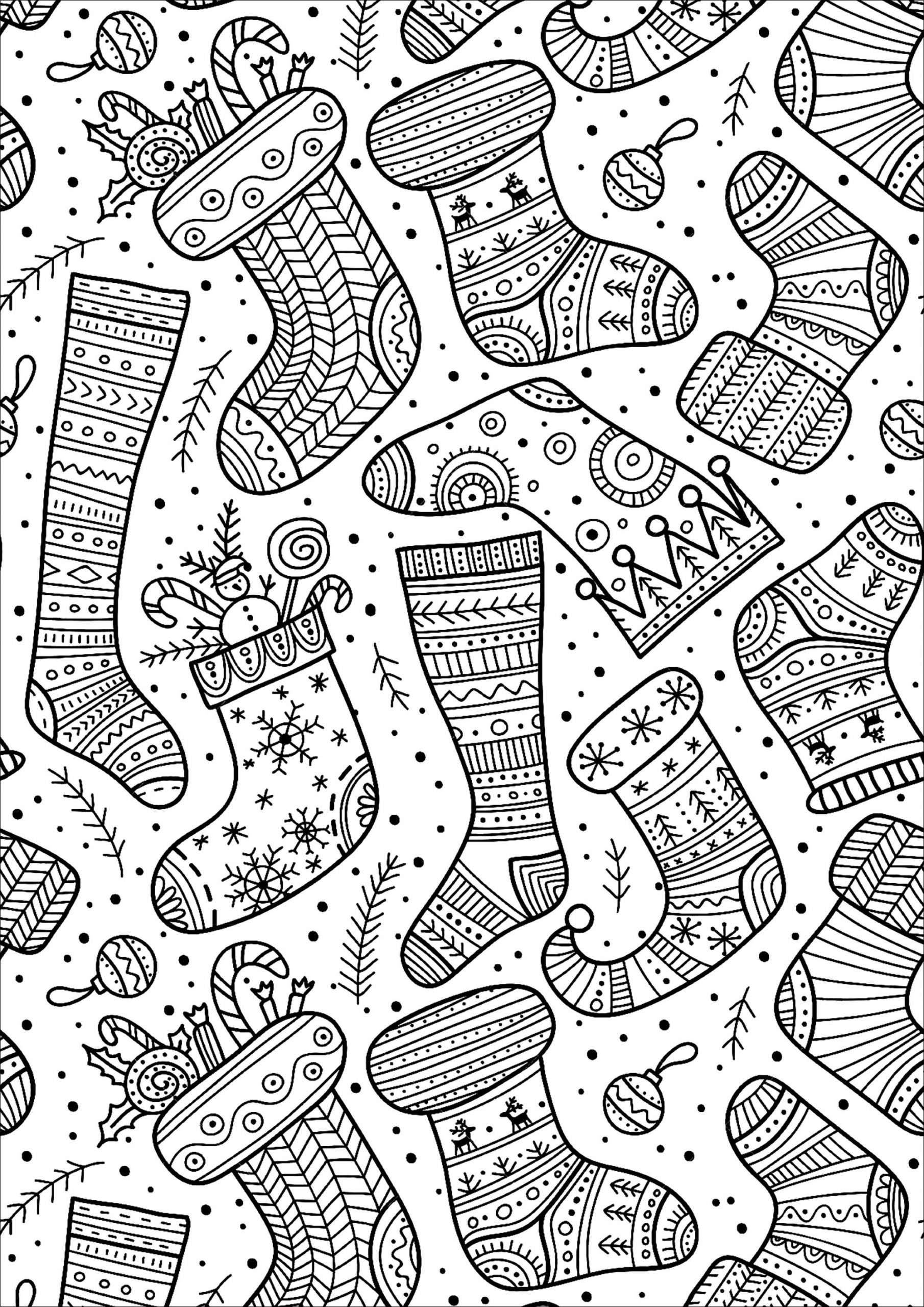 Jolies Chaussettes De Noël - Noël - Coloriages Difficiles pour Coloriage De Noel 