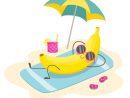 Joyeux Bains De Soleil À La Banane Sur La Plage Sous Un dedans Dessin Parasol