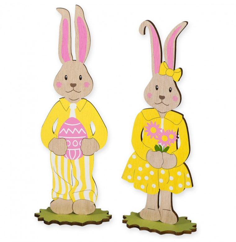 Lapin De Pâques En Bois Couleur Jaune Lot De 2 intérieur Lapins Paques