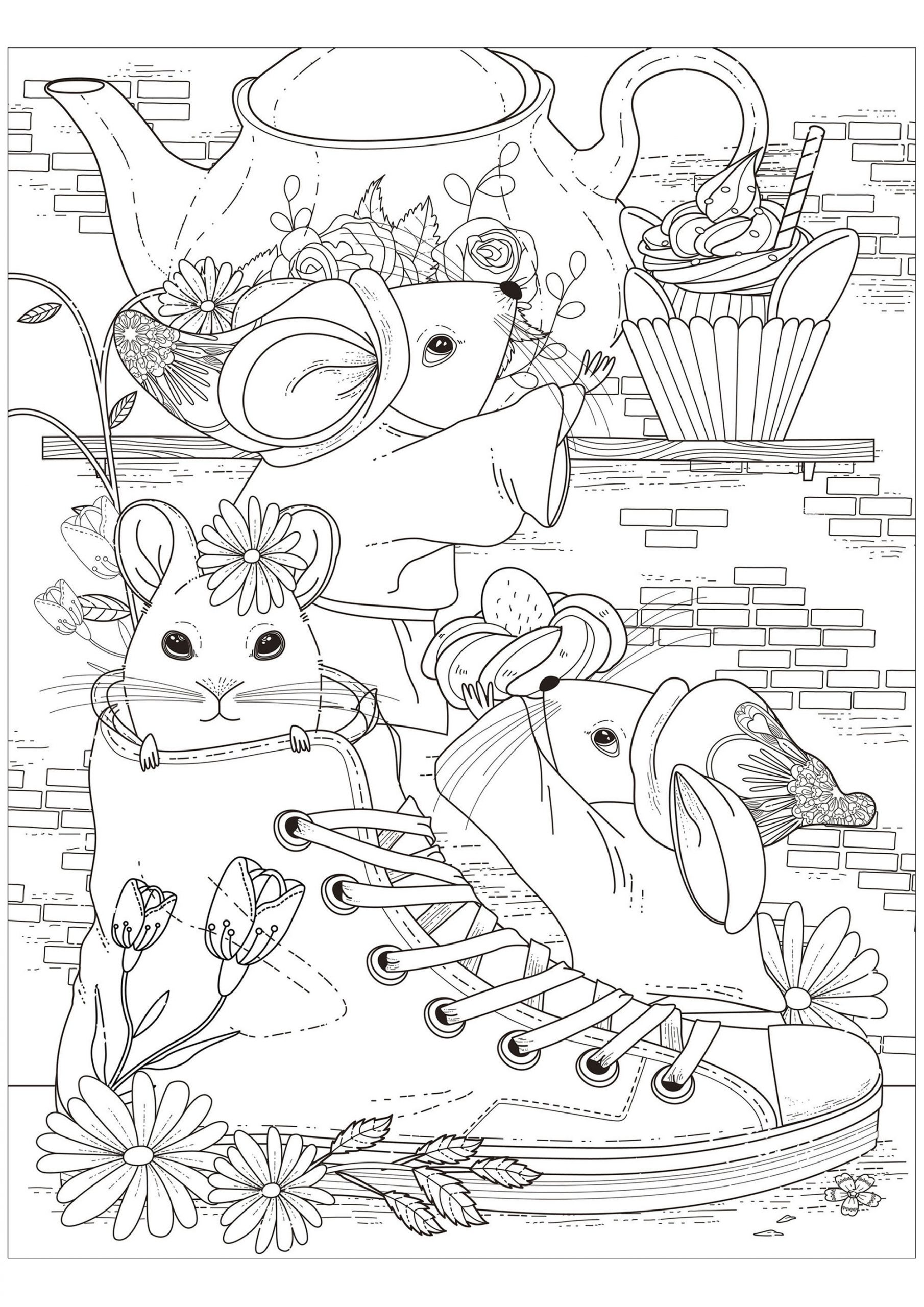 Le Goûter Des Trois Souris - Souris - Coloriages intérieur Coloriage Souris 