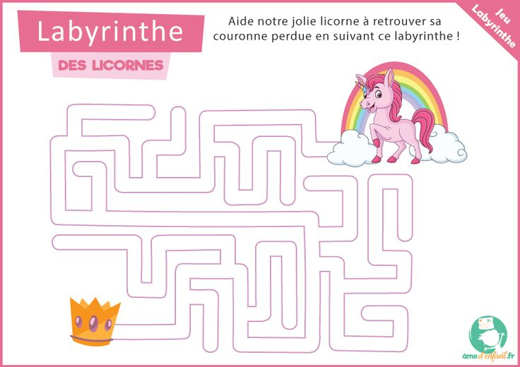 Le Labyrinthe Des Licornes  Labyrinthe, Jeux A Imprimer tout Jeux À Imprimer Pour Enfants 