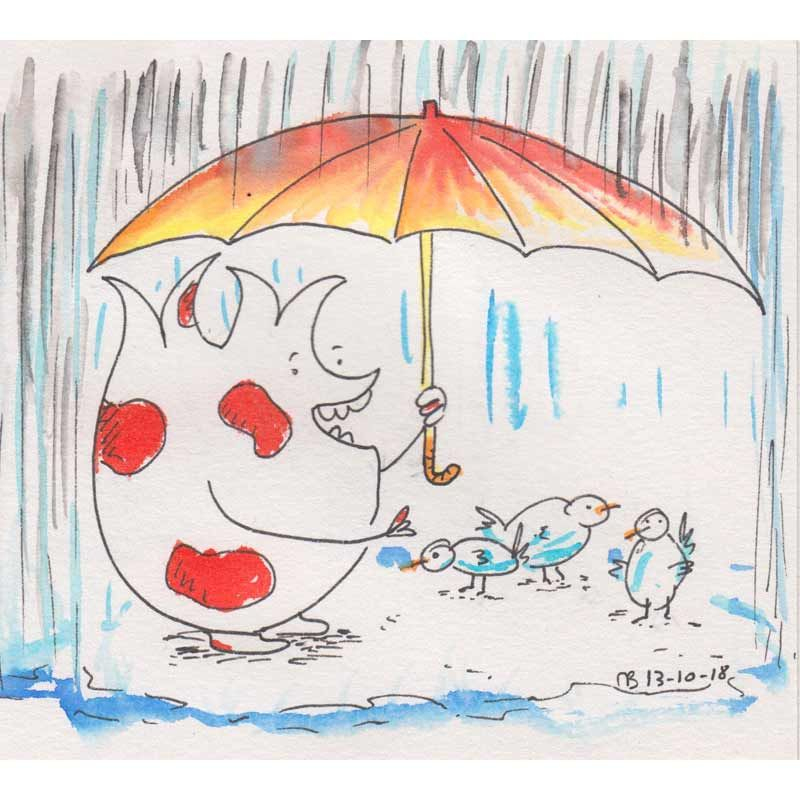 Le Monstre De La Cave Protège Ses Amis De La Pluie. Un à Coloriser Un Dessin 