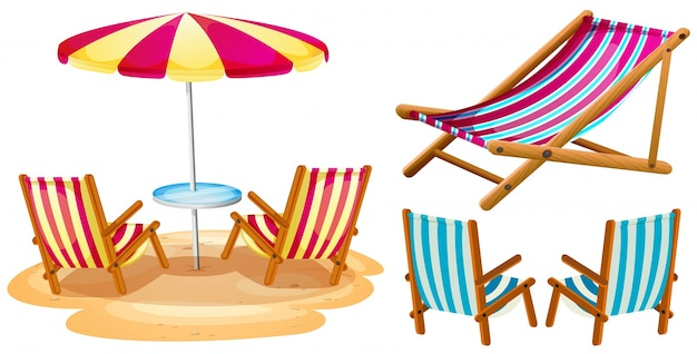 Les Chaises De Plage Et Parasol  Vecteur Gratuite destiné Dessin Parasol 