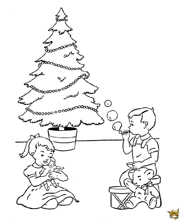 Les Enfants Et Le Sapin Est Un Coloriage De Noel tout Coloriage D Un Sapin De Noel 