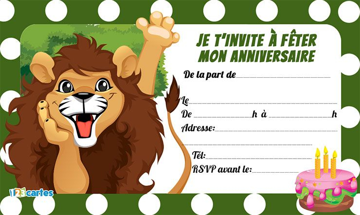 Lion - Invitation À Télécharger  123Cartes pour Cartes D Invitation À Imprimer 