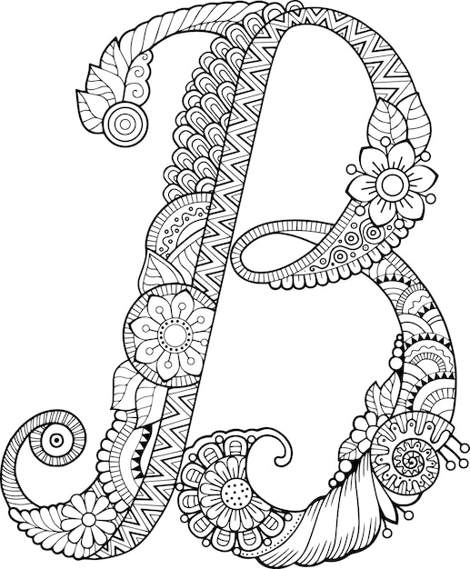 Livre De Coloriage Pour Adultes. Floral Doodle Lettre B dedans Coloriage Lettres 