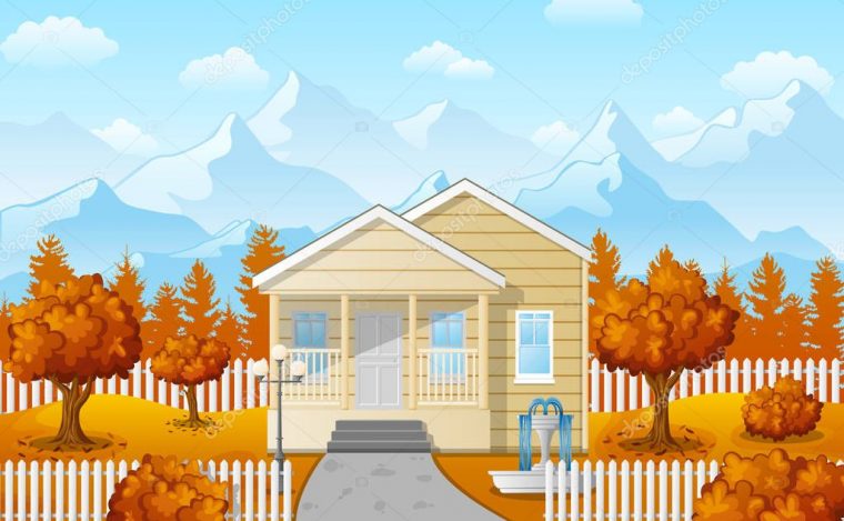 Maison Famille Dessin Animé Avec Montagne Saison Automne serapportantà Dessin De Maisons