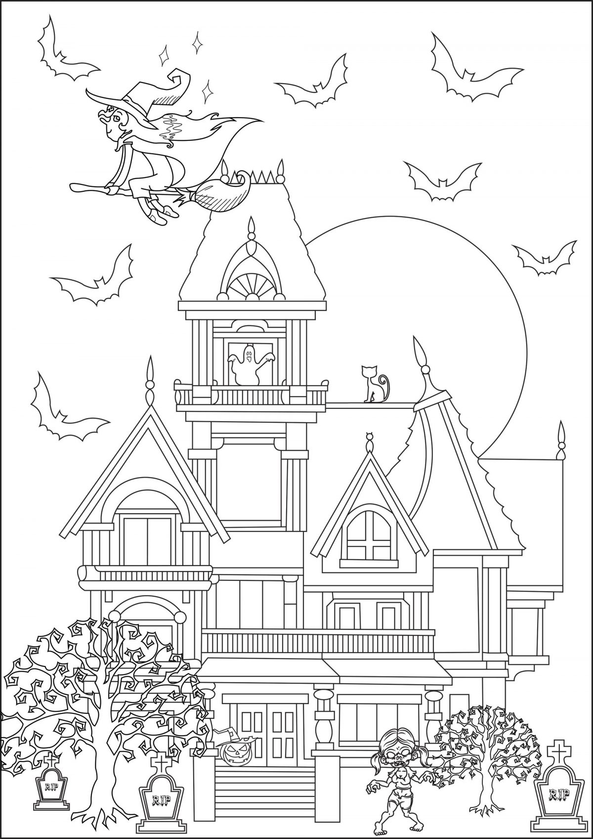 Maison Hantée - Halloween - Coloriages Difficiles Pour Adultes avec Dessin Manoir