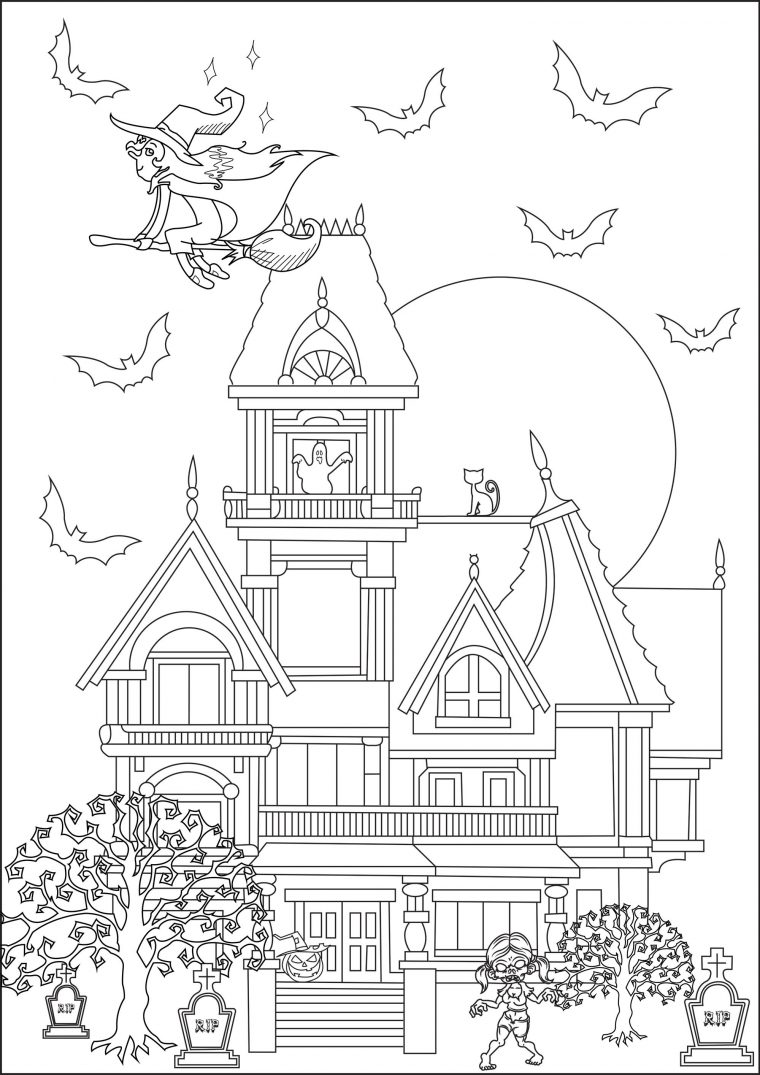 Maison Hantée – Halloween – Coloriages Difficiles Pour Adultes avec Dessin Manoir