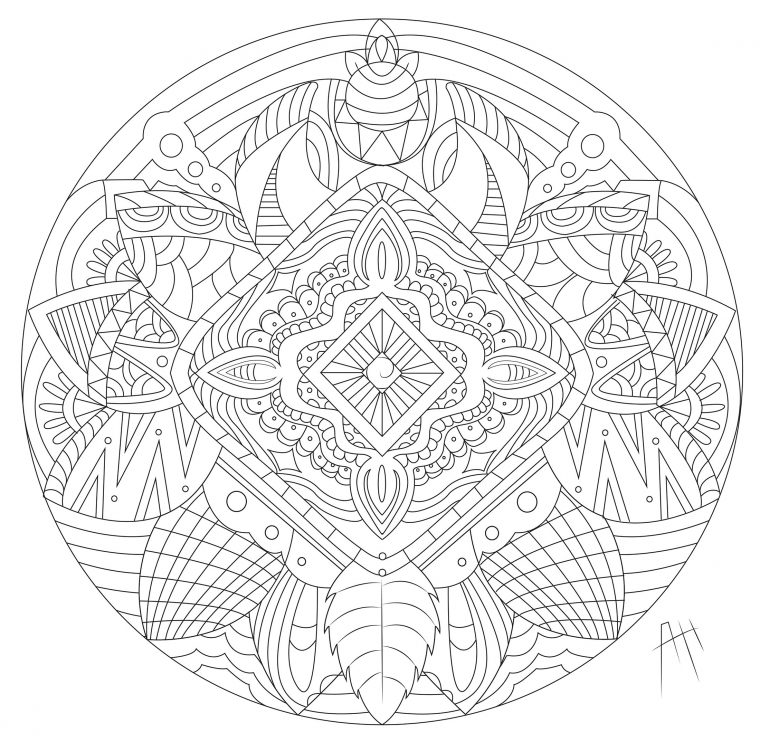 Mandala Avec Fleurs Et Plumes – Mandalas – Coloriages à Coloriages Mandalas Fleurs