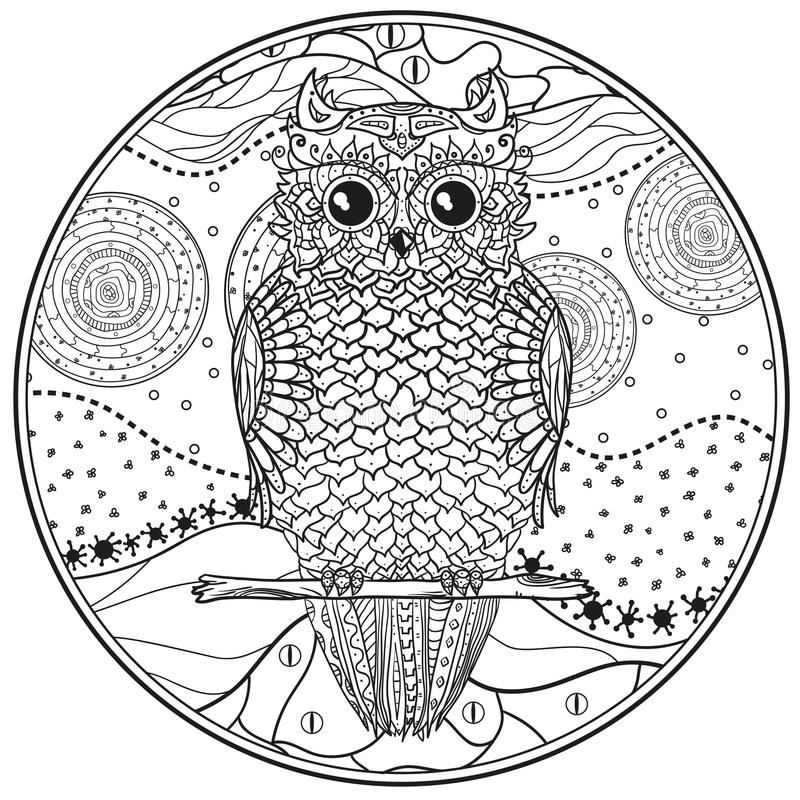 Mandala Avec Le Hibou Zentangle De Conception Illustration avec Mandala Hibou 