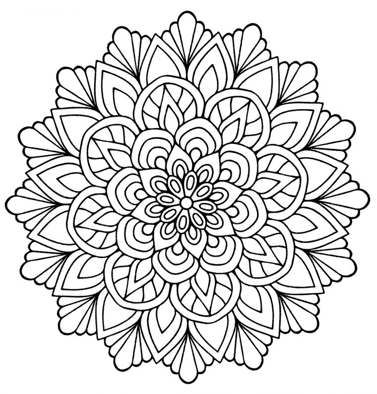 Mandala Fleur Avec Feuilles – Coloriage Mandalas dedans Fleur À Colorier