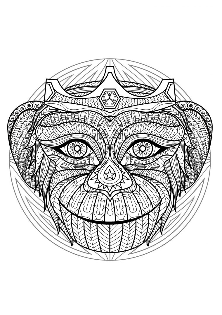 Mandala Gratuit Tete Singe 2 – Coloriage Mandalas serapportantà Mandala De Chien