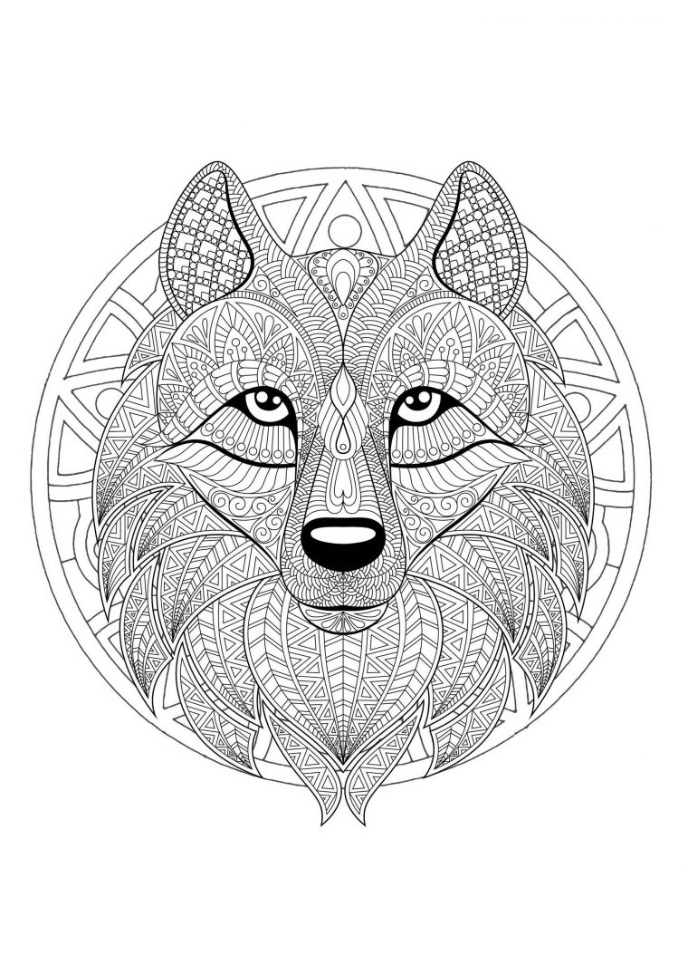 Mandala Tete Loup 2 – Mandalas – Coloriages Difficiles intérieur Dessins De Mandalas A Imprimer Gratuit