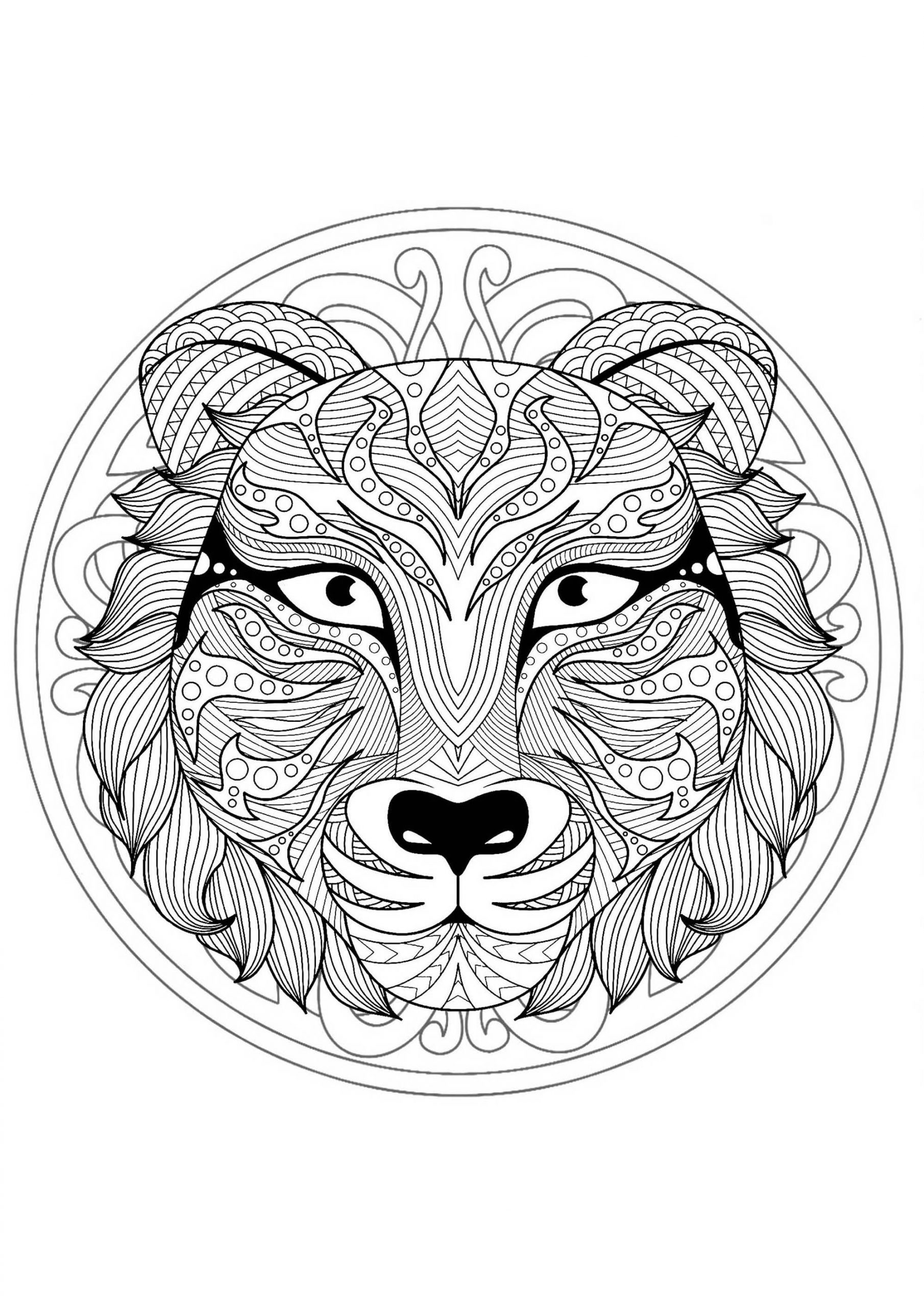 Mandala Tete Tigre 1 - Mandalas - Coloriages Difficiles tout Coloriage Difficile Pour Adulte 