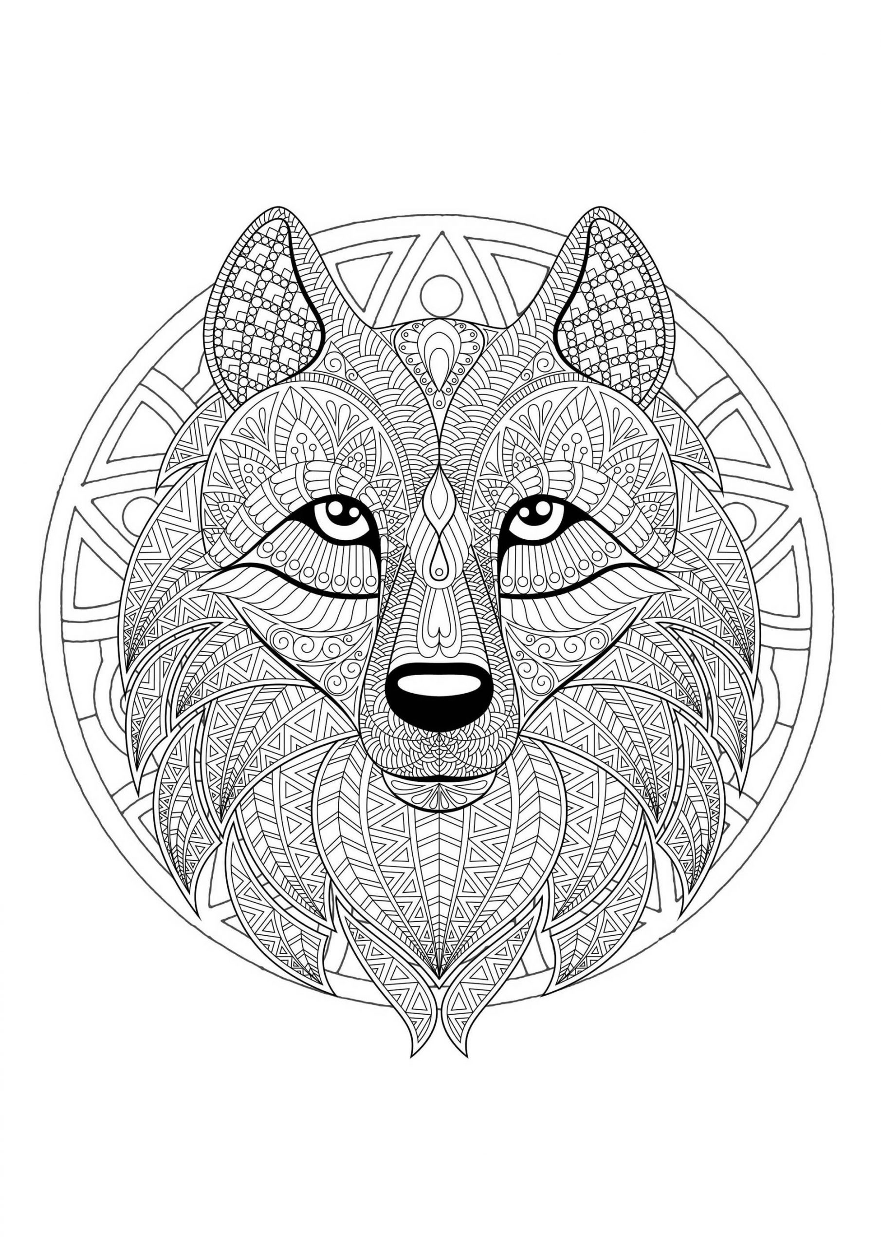 Mandala With Geometric Patterns And Wolf Head Full Of tout Dessin Mandala À Imprimer 