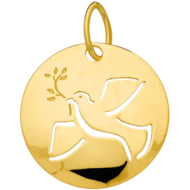 Médaille Ronde Colombe 16 Mm (Or Jaune 375°)  Medaille encequiconcerne Symbole Bapteme 