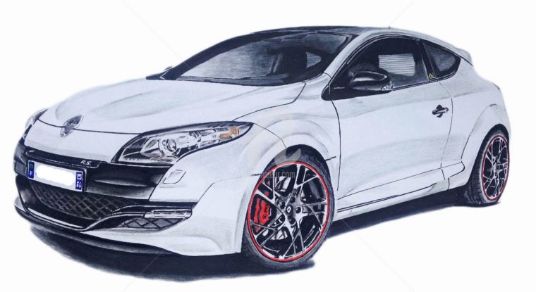 Mégane Rs Blanche Drawing By Dessinludo  Artmajeur encequiconcerne Dessin Voiture