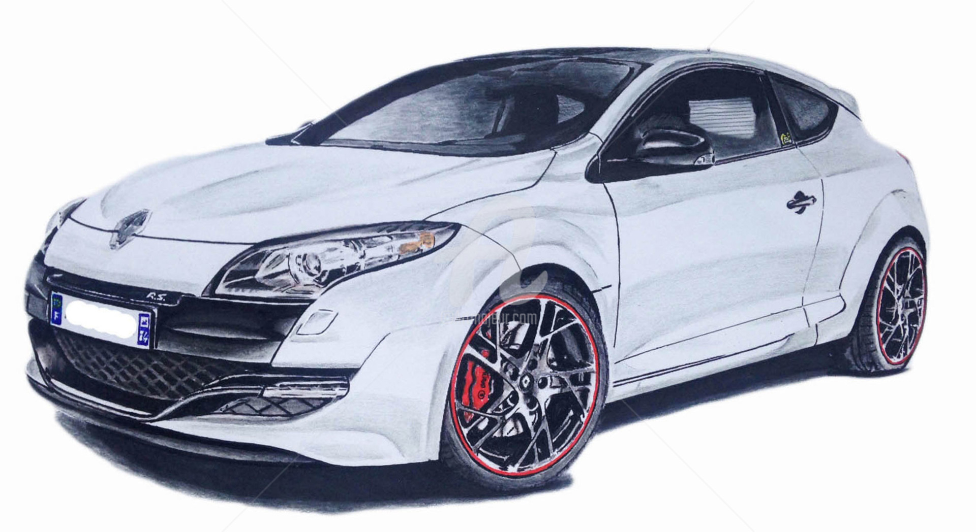 Mégane Rs Blanche Drawing By Dessinludo  Artmajeur encequiconcerne Dessin Voiture 