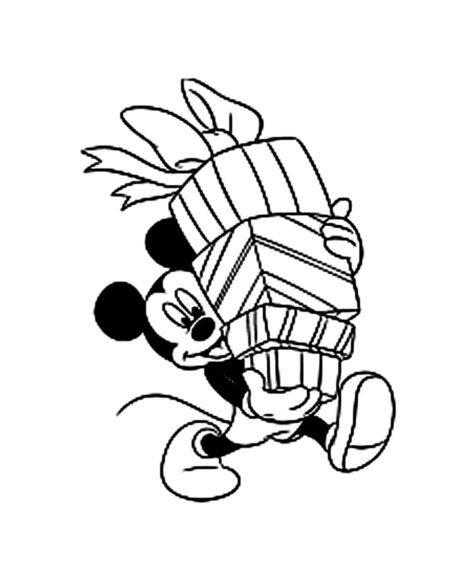 Mickey Les Bras Chargés De Cadeaux - Coloriage Mickey à Jeux De Coloriage Mickey 