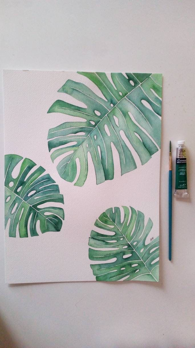 Monstera Leaf Watercolor, Green Leaf Wall Art, Greenery encequiconcerne Dessiner Des Feuilles 