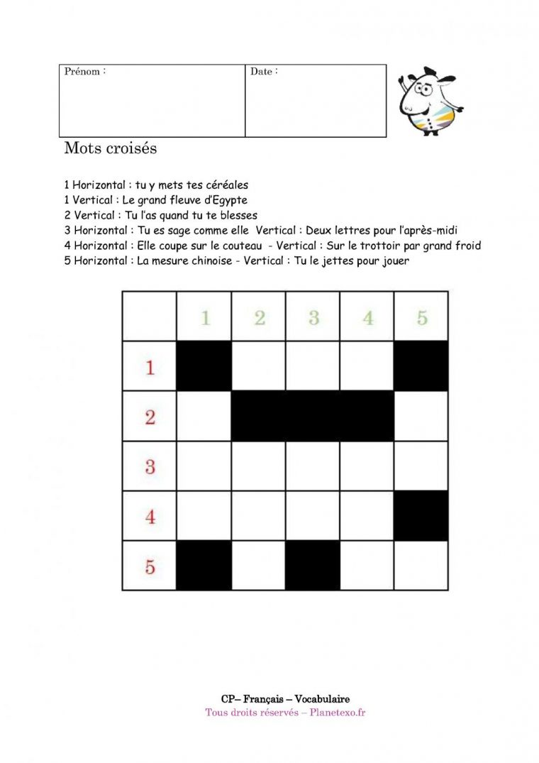 Mot Croisé Cp  Arouisse encequiconcerne Mots Croises Ce1 A Imprimer Primanyc