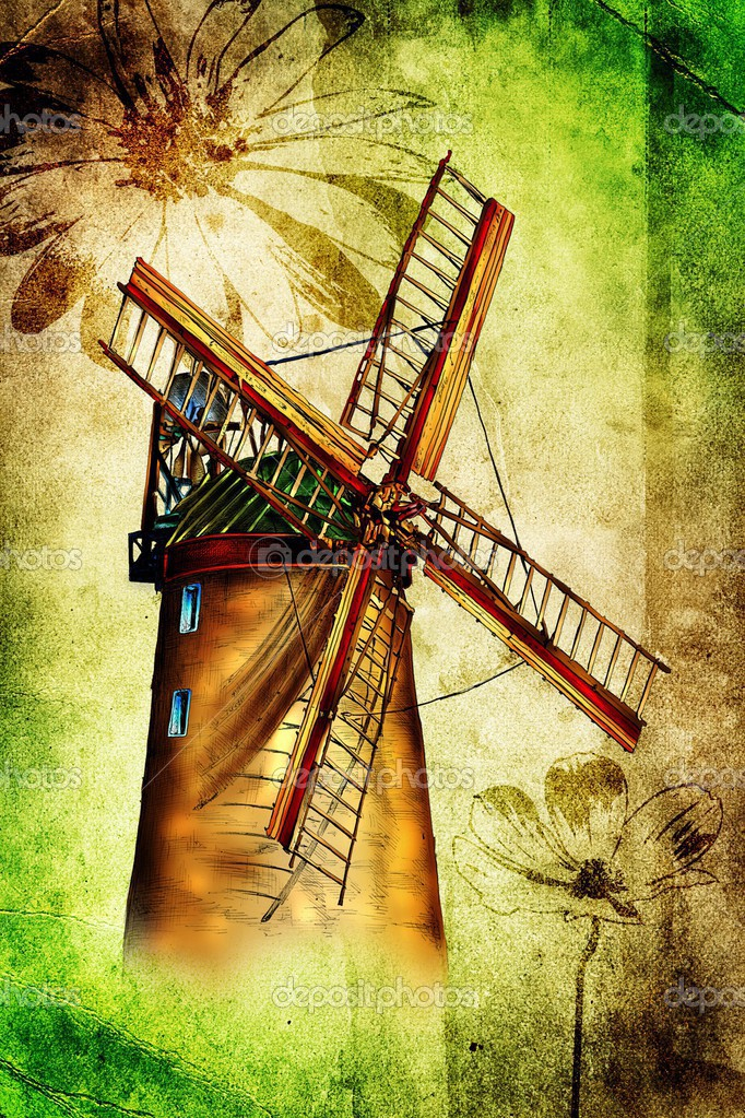 Moulin À Vent Dessin Design Art Couleur Image Libre De destiné Coloriage Moulin À Vent 