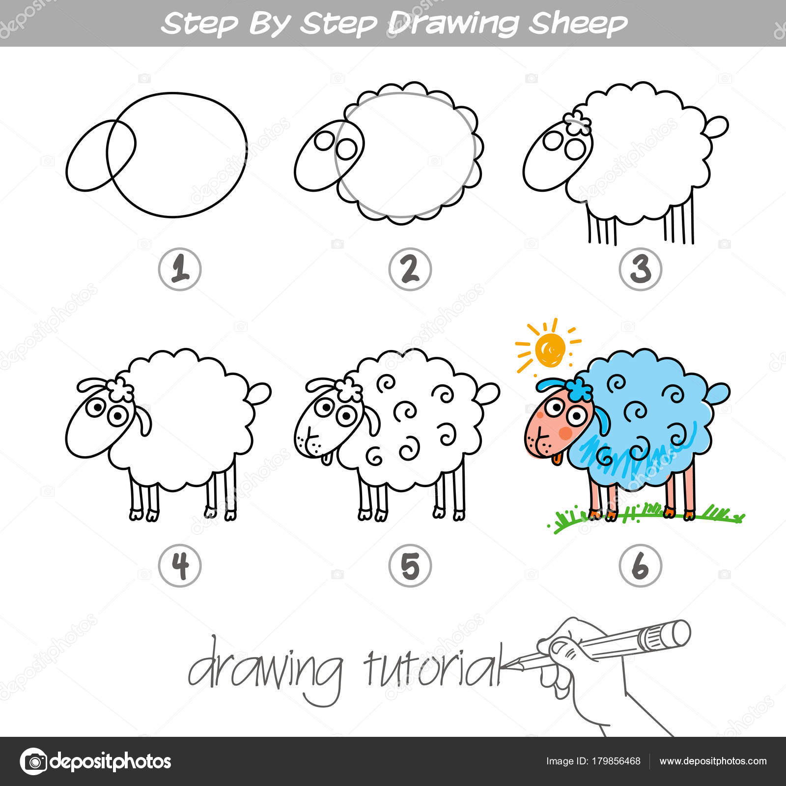 Moutons De Dessin Étape Par Étape — Image Vectorielle pour Dessiner Un Dragon Étape Par Étape