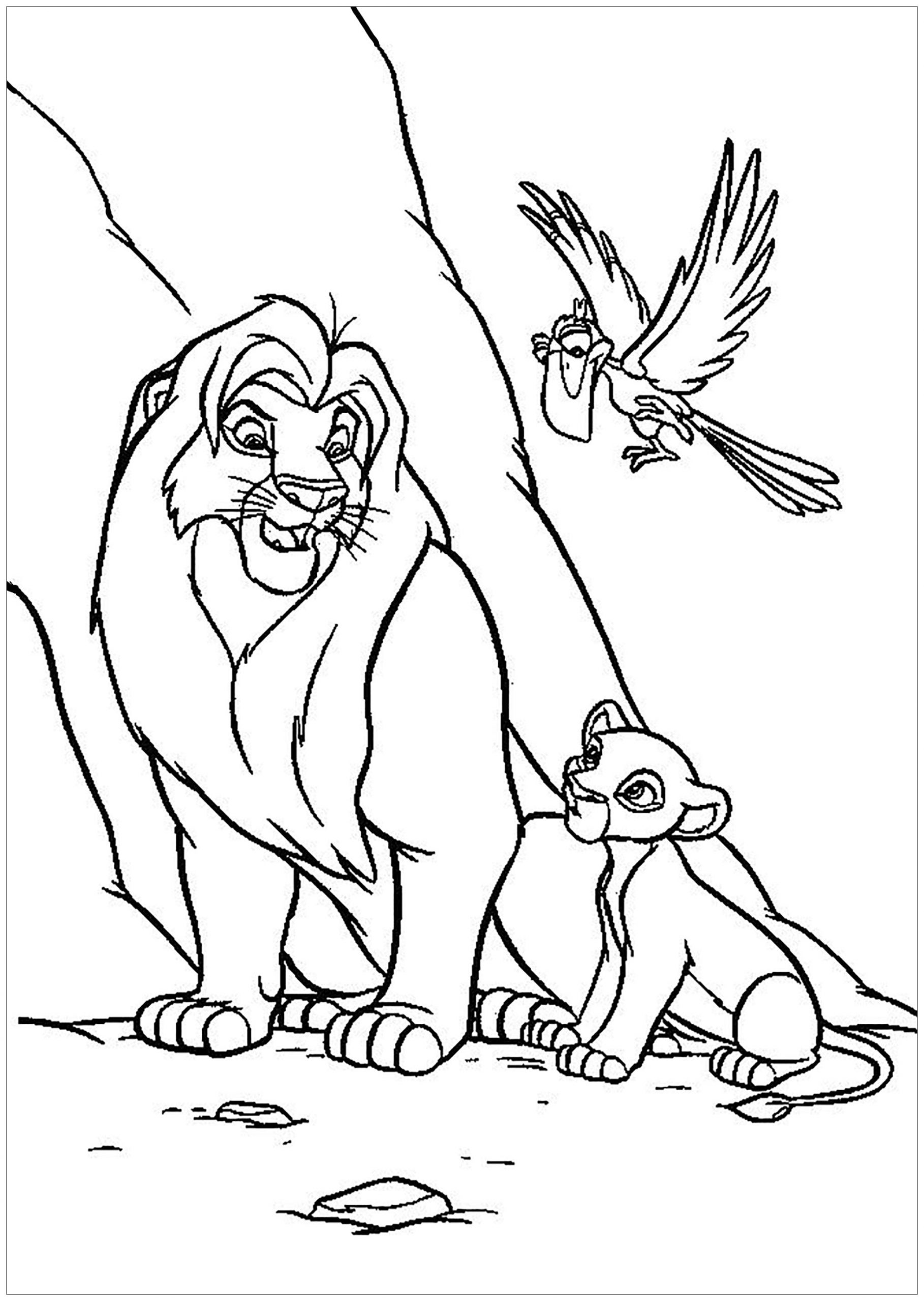 Mufasa Et Simba, Avec Zazu - Coloriage Le Roi Lion à Coloriage Roi Lion À Imprimer