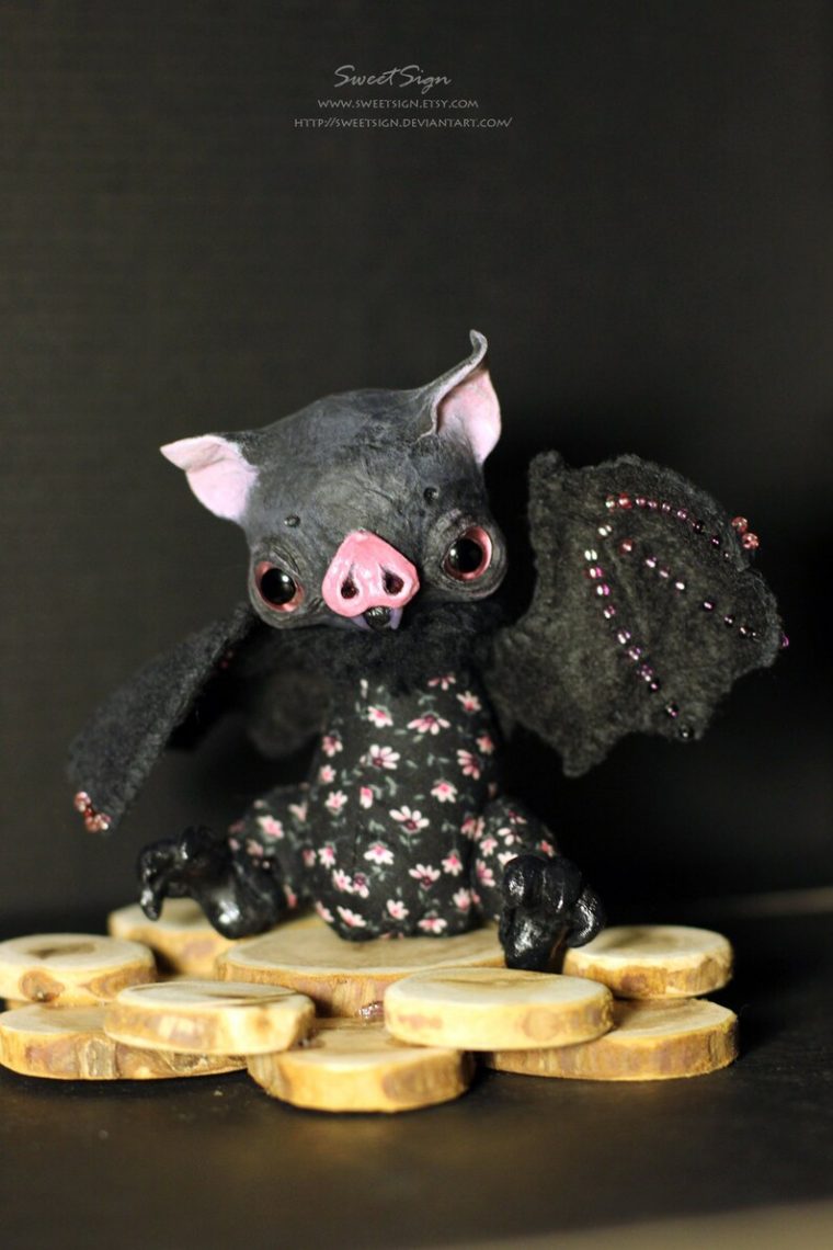 Noir Chauve-Souris Vampire Ooak Poupée Posable Cadeau encequiconcerne Chauve Sourie Vampire