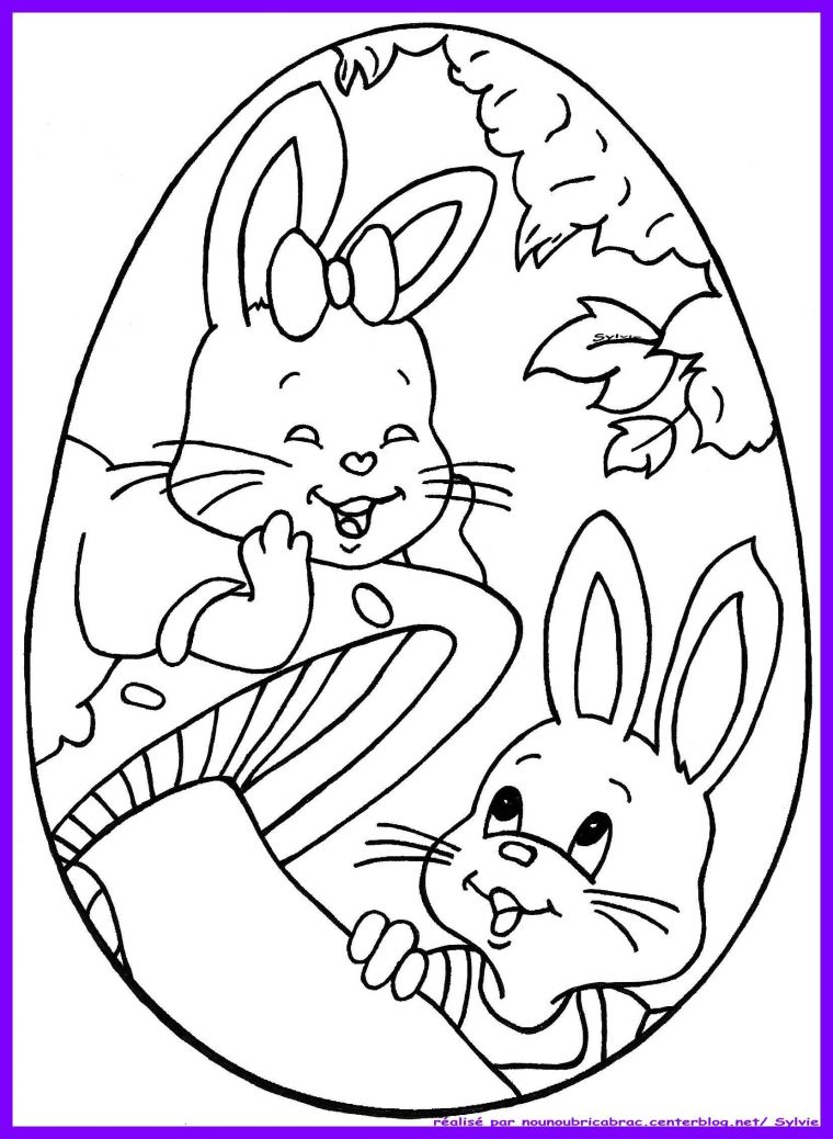 Oeuf De Pâques Adorables Petits Lapins À Colorier Dedans à Coloriage De Paque