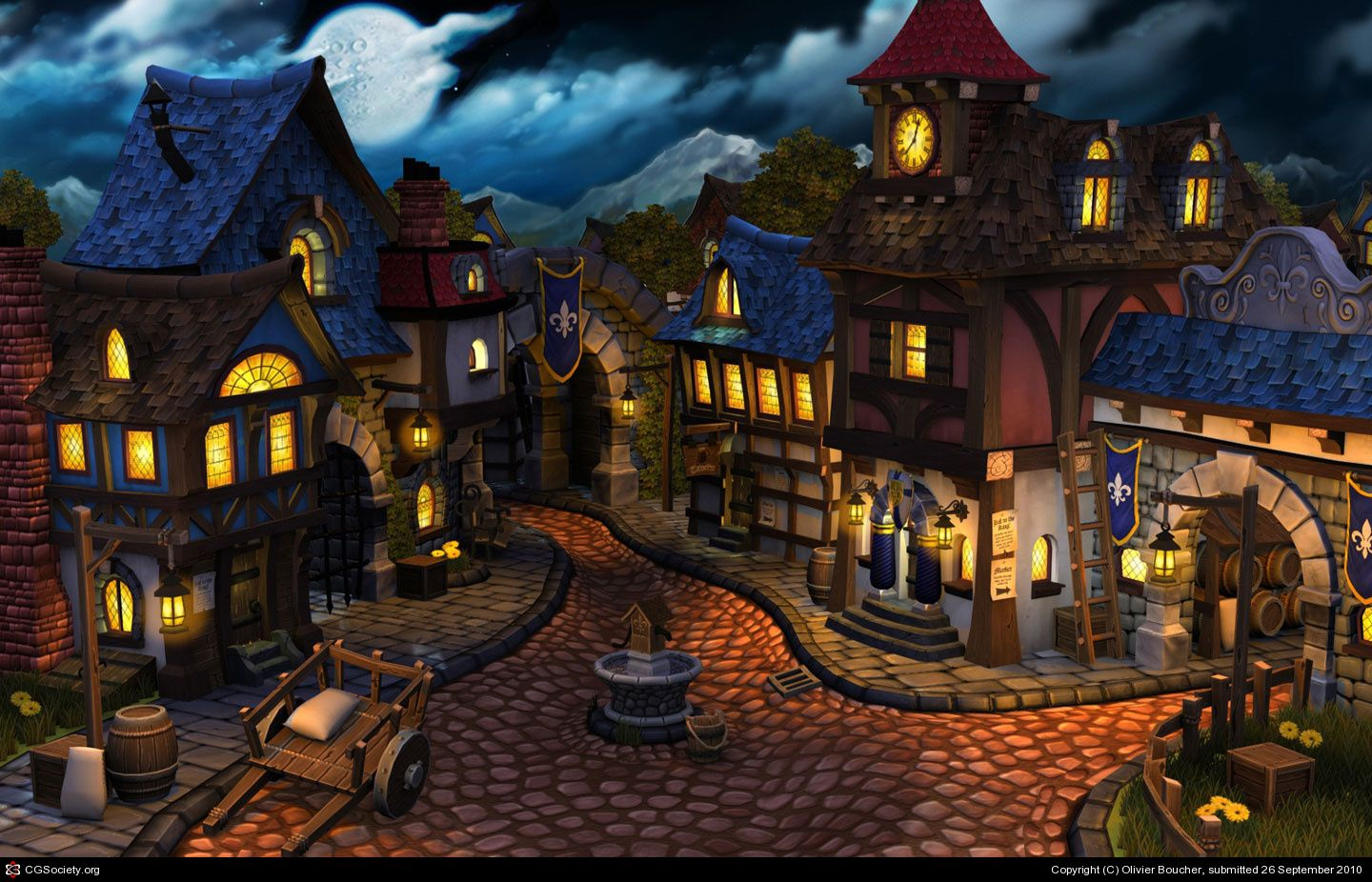 Olivier Boucher - Medieval Village  Fantasy Town, Fantasy destiné Dessin Médiéval 