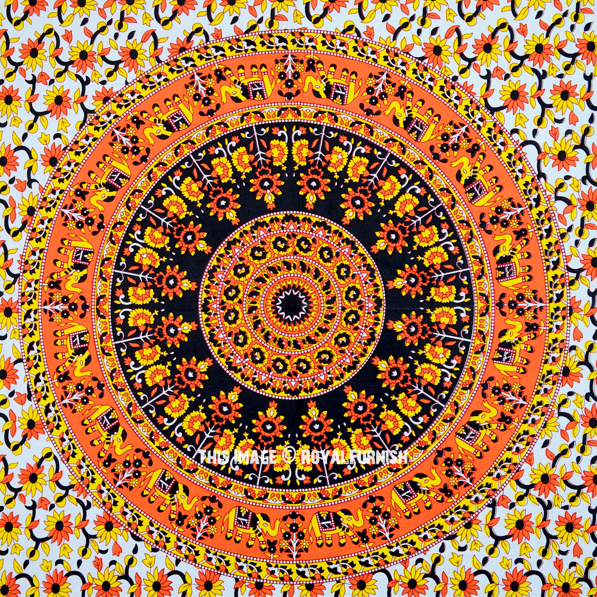 Orange &amp;amp; Yellow Kerala Mandala Poster Tapestry Wall tout Mandala 