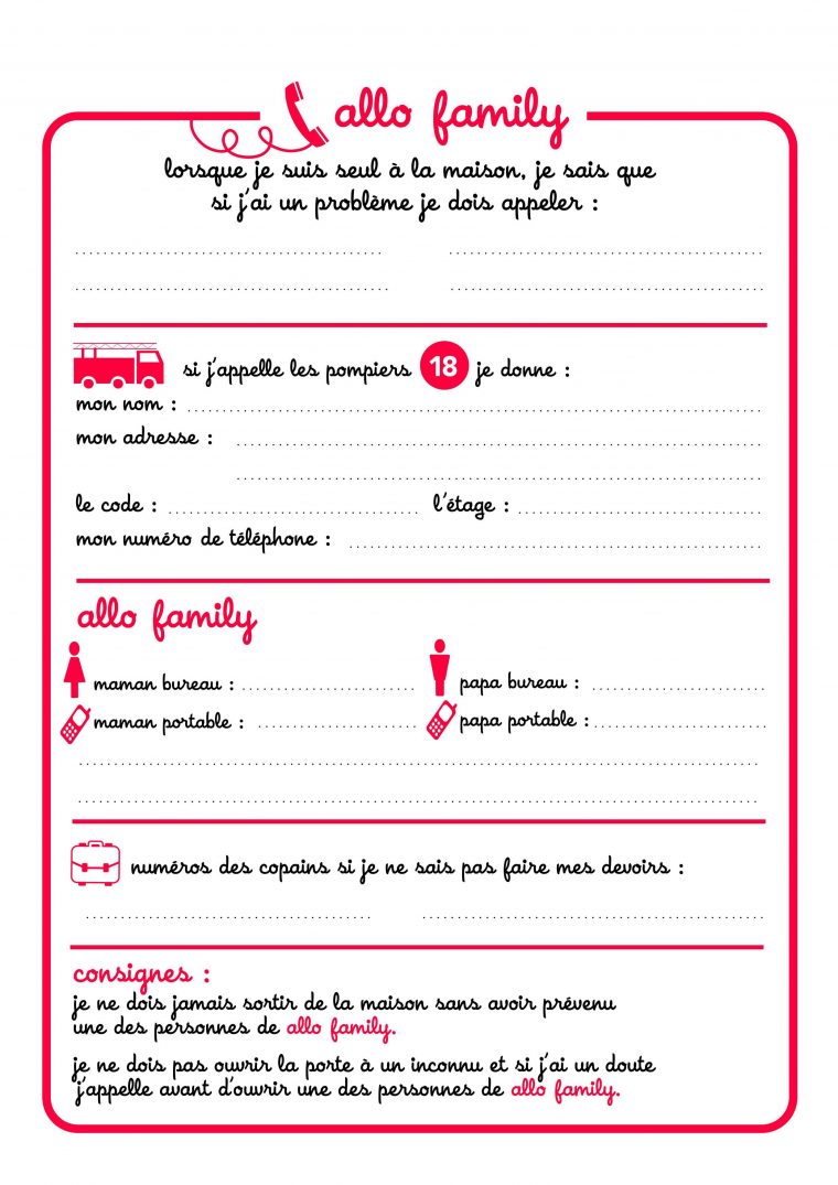 Organisation Enfant – Baby Planning – Numéros D'Urgence dedans Fiche De Bricolage A Imprimer