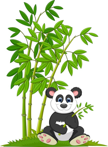Panda De Dessin Animé Assis Et Mangeant Du Bambou serapportantà Dessin De Bambou 