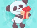 Panda Mignon De Bande Dessinée Avec Un Cadeau Et Un Arc tout Panda Dessin