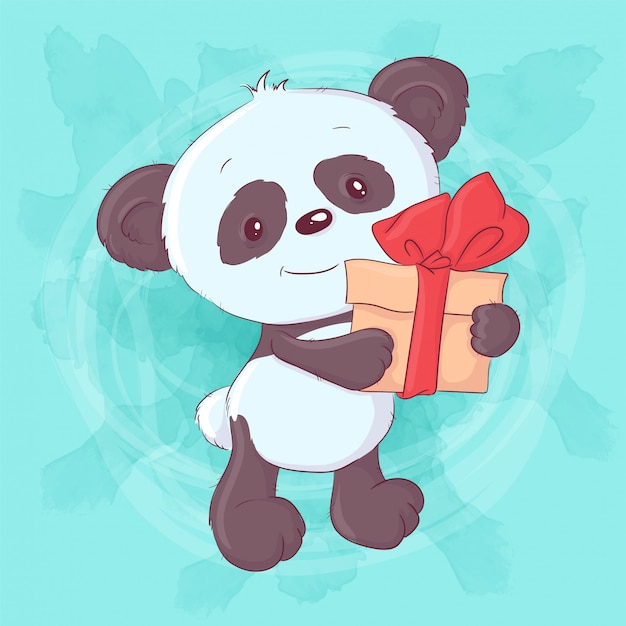 Panda Mignon De Bande Dessinée Avec Un Cadeau Et Un Arc tout Panda Dessin 
