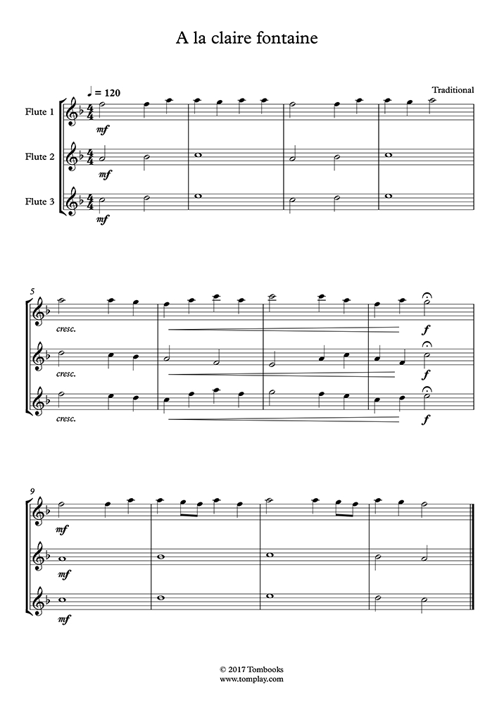 Partition Flûte A La Claire Fontaine (Flûte 1) (Traditionnel) avec Comptine A La Clairefontaine 