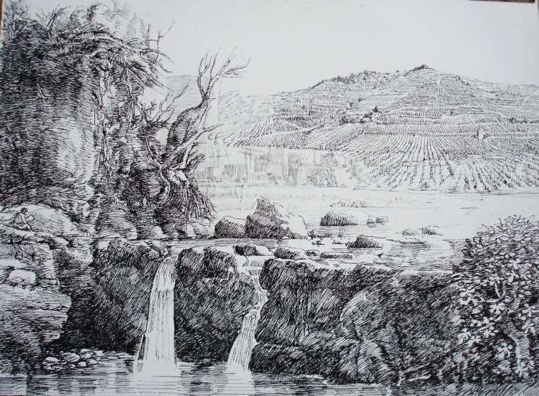 Paysage Dans La Drome Dessin Par Michel Moskovtchenko encequiconcerne Dessin De Paysage