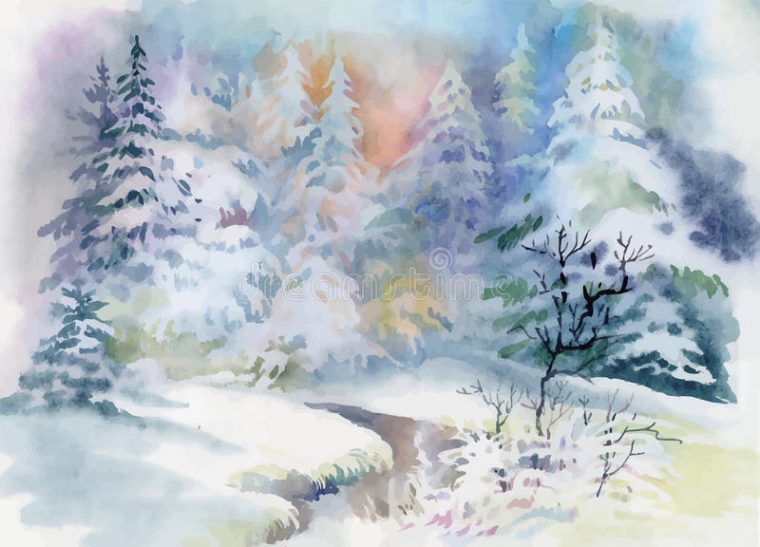 Paysage D'Hiver, Brosse De Dessin Illustration De Vecteur serapportantà Dessin Paysage D Hiver