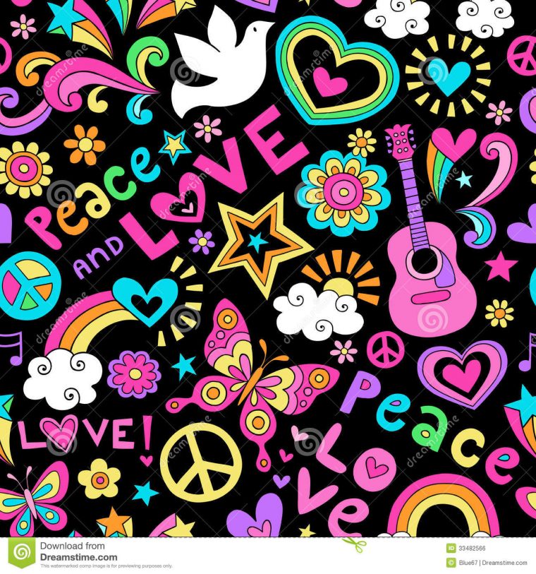 Peace And Love Seamless Pattern Psychedelic Doodle Stock serapportantà Dessin Peace And Love