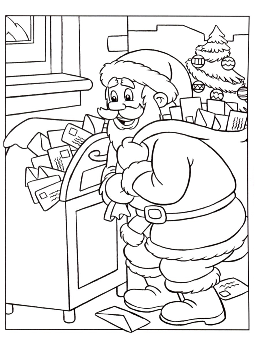 Père Noël Récupérant Les Lettres Des Enfants - Coloriage avec Coloriage A Imprimer Pere Noel 