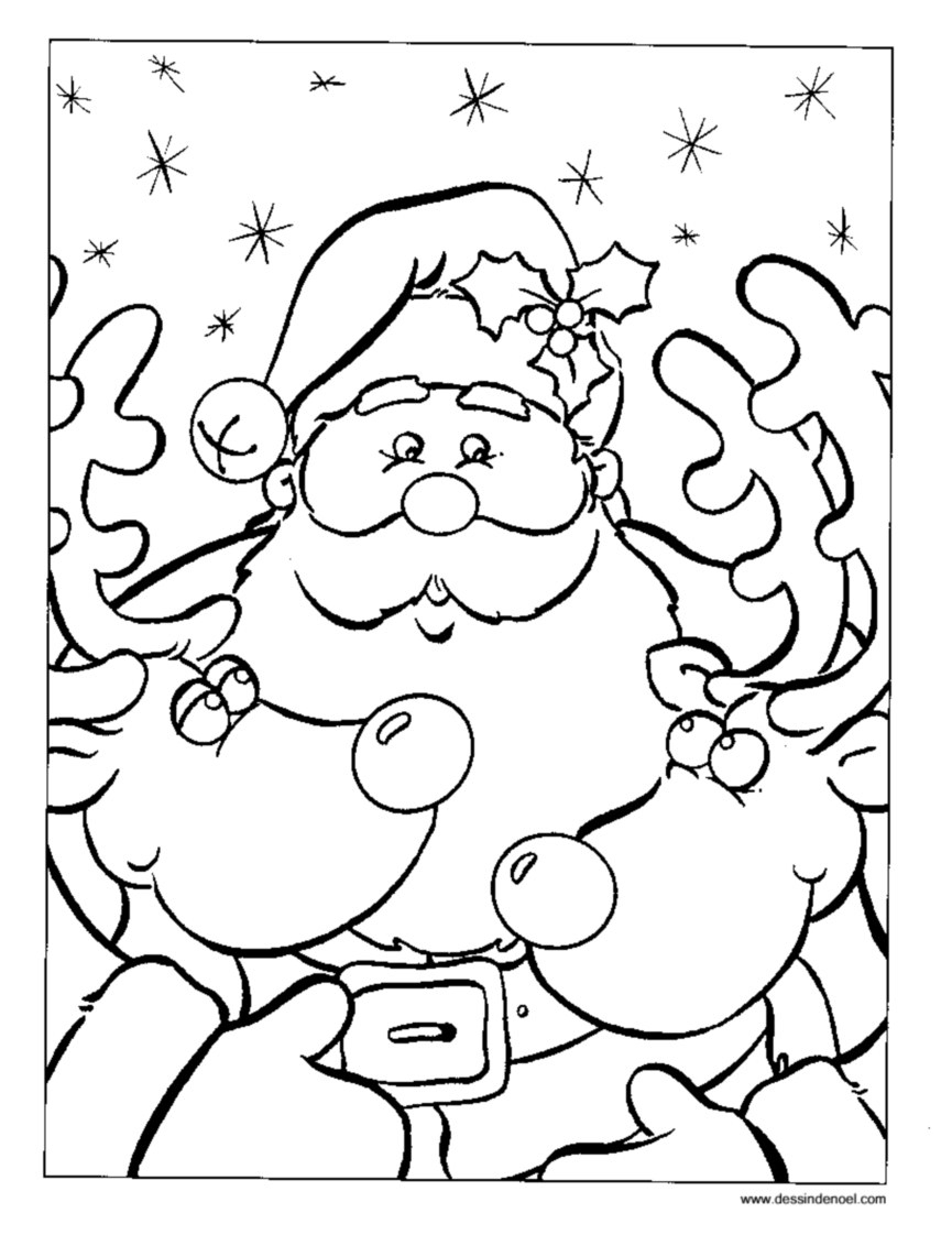 Père Noël &amp; Rennes - Coloriage Père Noël - Coloriages Pour avec Coloriage Du Pere Noel