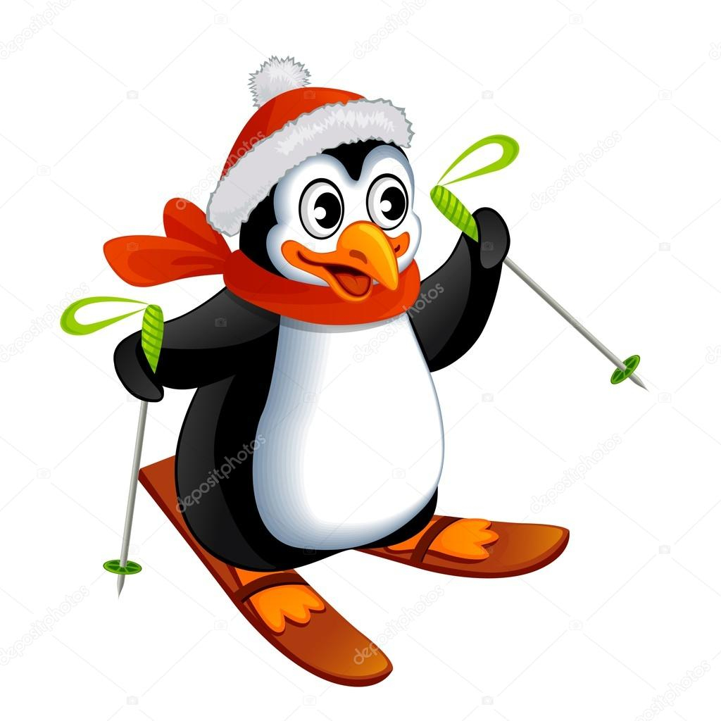 Pingouin Dessin Animé Sur Ski — Image Vectorielle Alka5051 pour Dessins De Pingouins 