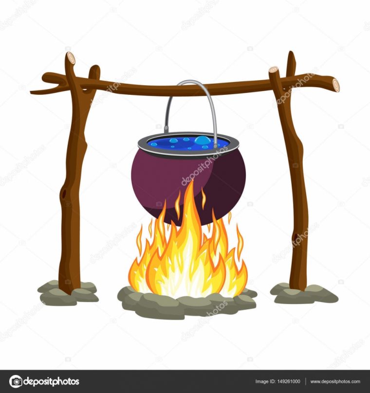 Pot De Camping Noir Sur Un Feu De Joie Image Vectorielle concernant Casserole Dessin